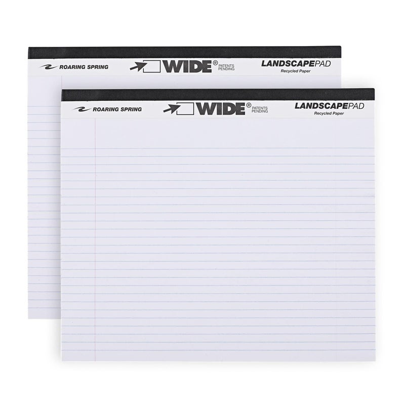 ROARING SPRING Wide Landscape Legal Pad, White, 2 Pads, 11" x 9.5", College-Ruled with Margin, 20 lb Recycled Paper, 40 Perforated Sheets, Made in USA - Image 1